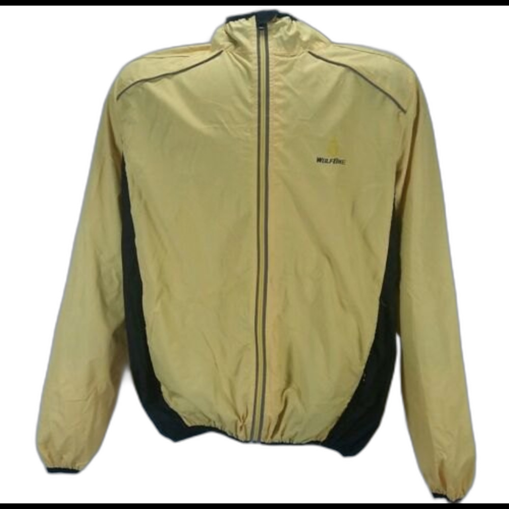 WolfBike Mens Cycling Jacket Full Zip Reflective Zipper Pocket Yellow Size XL